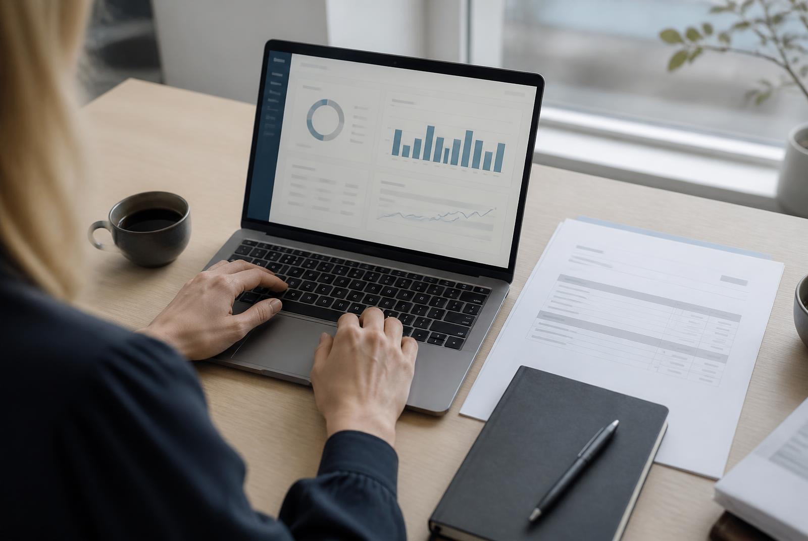 Digital bokföring på skärm i ett kontorsutrymme